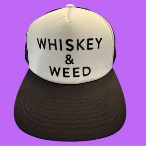 NWT Whiskey & Weed Black & White Snapback Foam Trucker Hat.